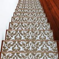 Carpet Stair Treads for Wooden Steps - Indoor Staircase Step Treads with Thick Carpet & Pattern Design, 9'' x 28'', Beige & White, Pack of 13