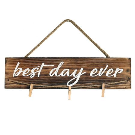 Barnyard Designs Best Day Ever Wood Photo Display With Clips - Hanging Picture Display Wall Decor 17” x (Best Way To Share Photos)