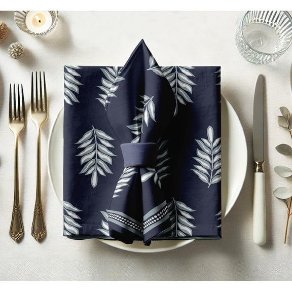 Vargottam Luxury Cotton Twill Napkins - Set of 12, 20-Inch Leaves Print, Premium Thick Cloth Napkins for Elegant Dining & Special Occasions - Soft, Absorbent & Machine Washable