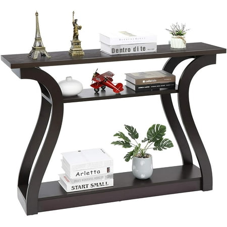 ZALIX 3 Tier Narrow Console Table Accent Sofa Table Wood Entryway Table Decorative Hallway Table with Shelves, Curved Frame for Living Room Front Door Entrance, 47 in Espresso
