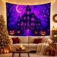 thumbnail image 3 of Haunted Mansion on a Stone Path with Glowing Pumpkins, Spooky Gothic for Decor Fans, Eerie Art Decor, Halloween Gift, Tapestry Wall Hanging for Bedroom and Living Room, 3 of 7