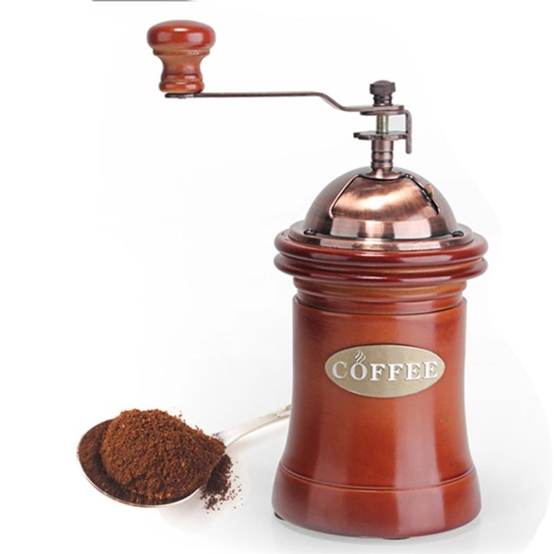 Manual Coffee Grinder Wood Vintage Hand Crank Coffee Mill with Adjustable Gear Setting Ceramic Burr