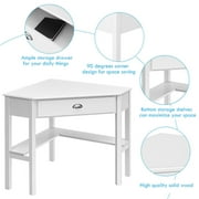 Costway Triangle Computer Desk Corner Office Desk Laptop Table w/ Drawer Shelves Rustic White