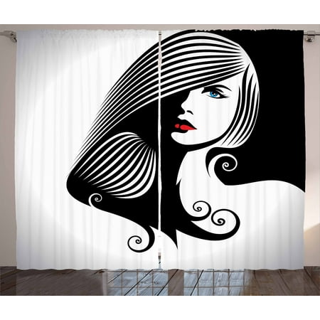 Contemporary Drapes Contemporary Curtains 2 Panels Set, Abstract and Artistic Woman Silhouette Cosmetics Glamor Hairstyle Femininity, Window Drapes for Living Room Bedroom, 108W X 84L Inches, Multicolor, by Ambesonne ()