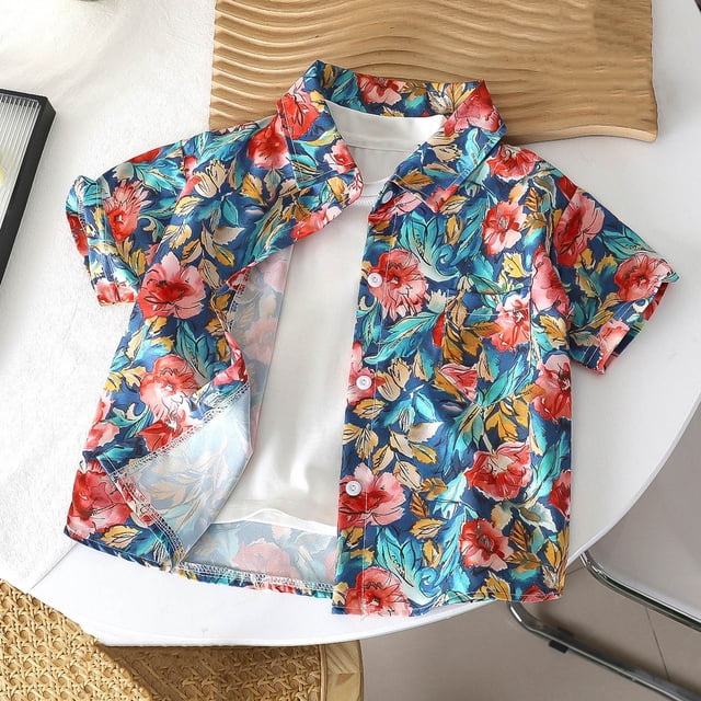 Blusa y camisa de manga corta con cuello vuelto Camisa de solapa de manga corta de verano para niños con estampados florales Top casual estilo playa Top de algodón para niños