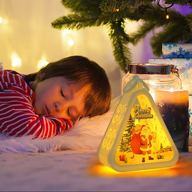 Xihbxyly Luz de Noche Navideña Vintage, Diseño Triangular Luminoso, Múltiples Patrones Festivos, Brillo Suave y Cálido, Adorno de Escritorio, Decoración para El Hogar y La Oficina, Perfecta para Cele