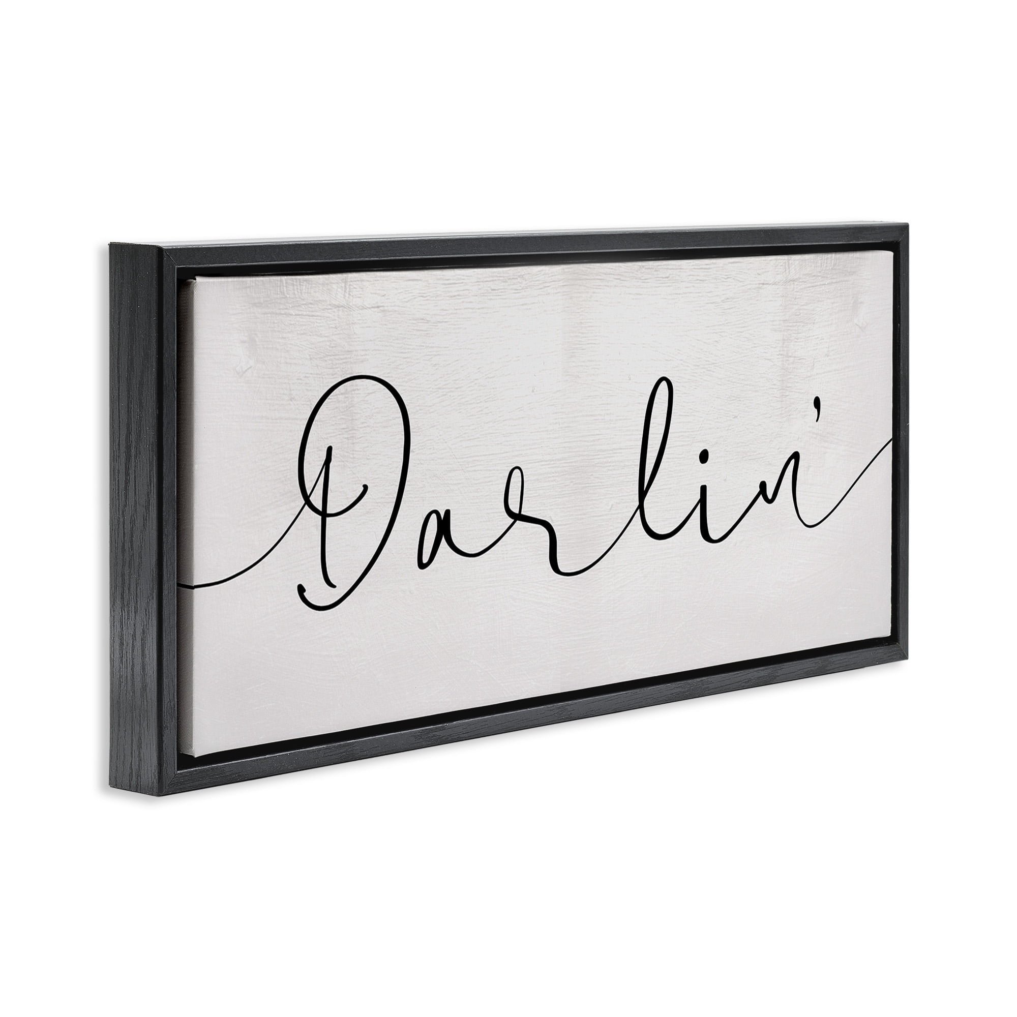 Stupell Industries Darlin' Sentiment Elegant Cursive Typography Painting Black Floater Framed Canvas Art Print Wall Art, 25 x 11