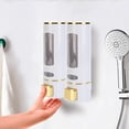 thumbnail image 5 of ABCISI 15oz Wall Mount Soap Dispenser - Manual Hand Shampoo and Shower Gel Dispenser for Bathroom and Kitchen - Lotion Container - Convenient and Stylish  (White Shell, Golden Press), 5 of 17