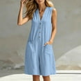 thumbnail image 2 of Tqcoqu Overall Shorts for Women,Sleeveless V-Neck Button Down Romper,Casual Loose Fit Summer Short Jumpsuit with Pockets,Sky Blue Women's S-XXL, 2 of 9