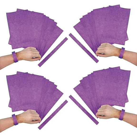 Fun Express 10" Mega Bulk 600 Pieces Purple Self-Adhesive Paper Wristband Tickets