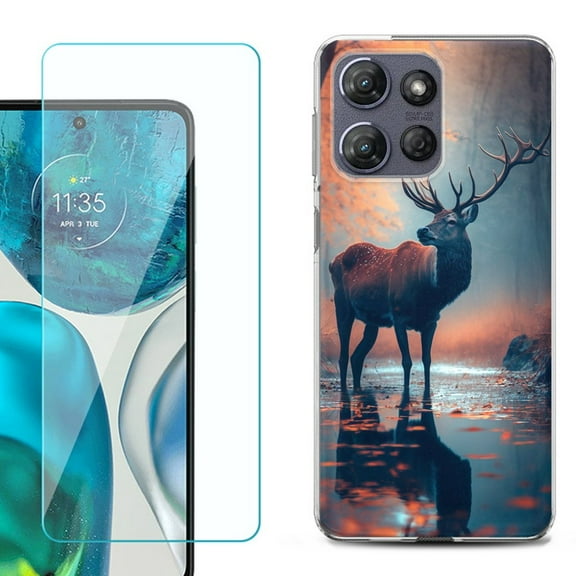 For Motorola Moto G Power 5G 2025 Phone Case Cover with Tempered Glass Screen Protector, by OneToughShield - Deer Autumn