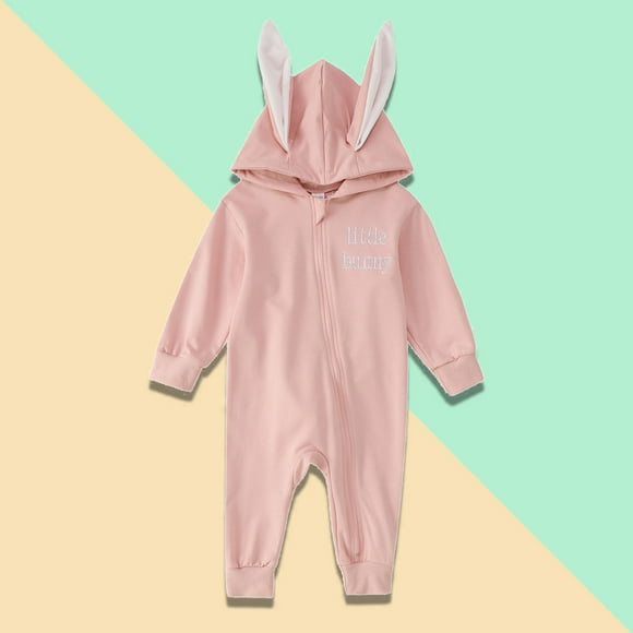 Baby Girl Easter Outfit Cute 3D Bunny Ear Hoodie Romper Easter Outfit Toddler Boy 3-6 Months