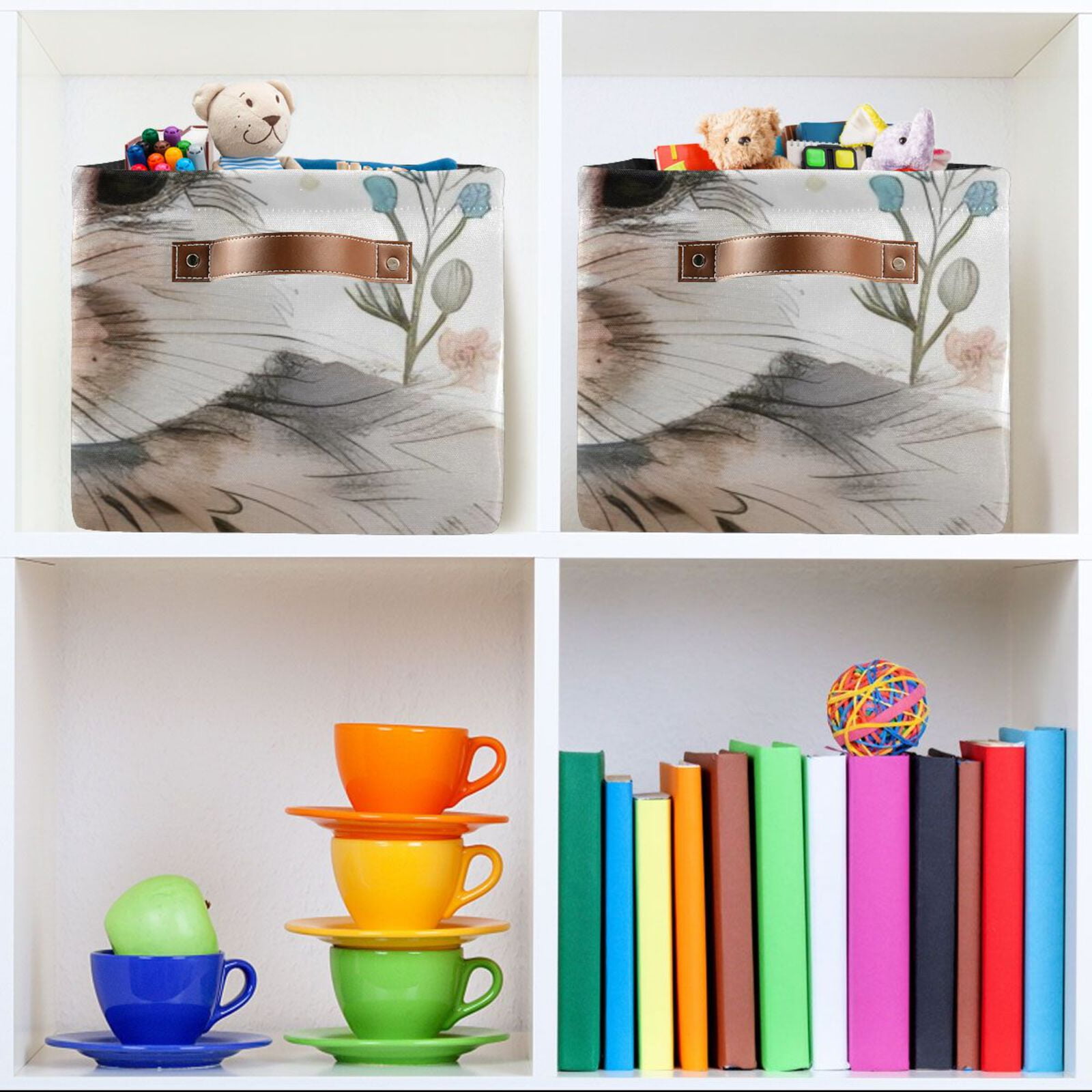 Bunny in Floral Flowers Rabbit Storage Bins Baskets With Handles Storage Box Clothes Organizer Organization Toys