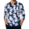 thumbnail image 2 of Domuza Halloween Henley Shirts for Men Novelty Spooky Print Casual Long Sleeve Button Down Basic T-Shirt Moisture Wicking Regular Fit Tops 2XL, 2 of 4