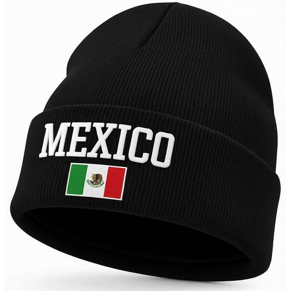 Mexico Pride Beanie Hat – Winter Skullie Cap with Flag Logo and Faux Fur Lining, Black