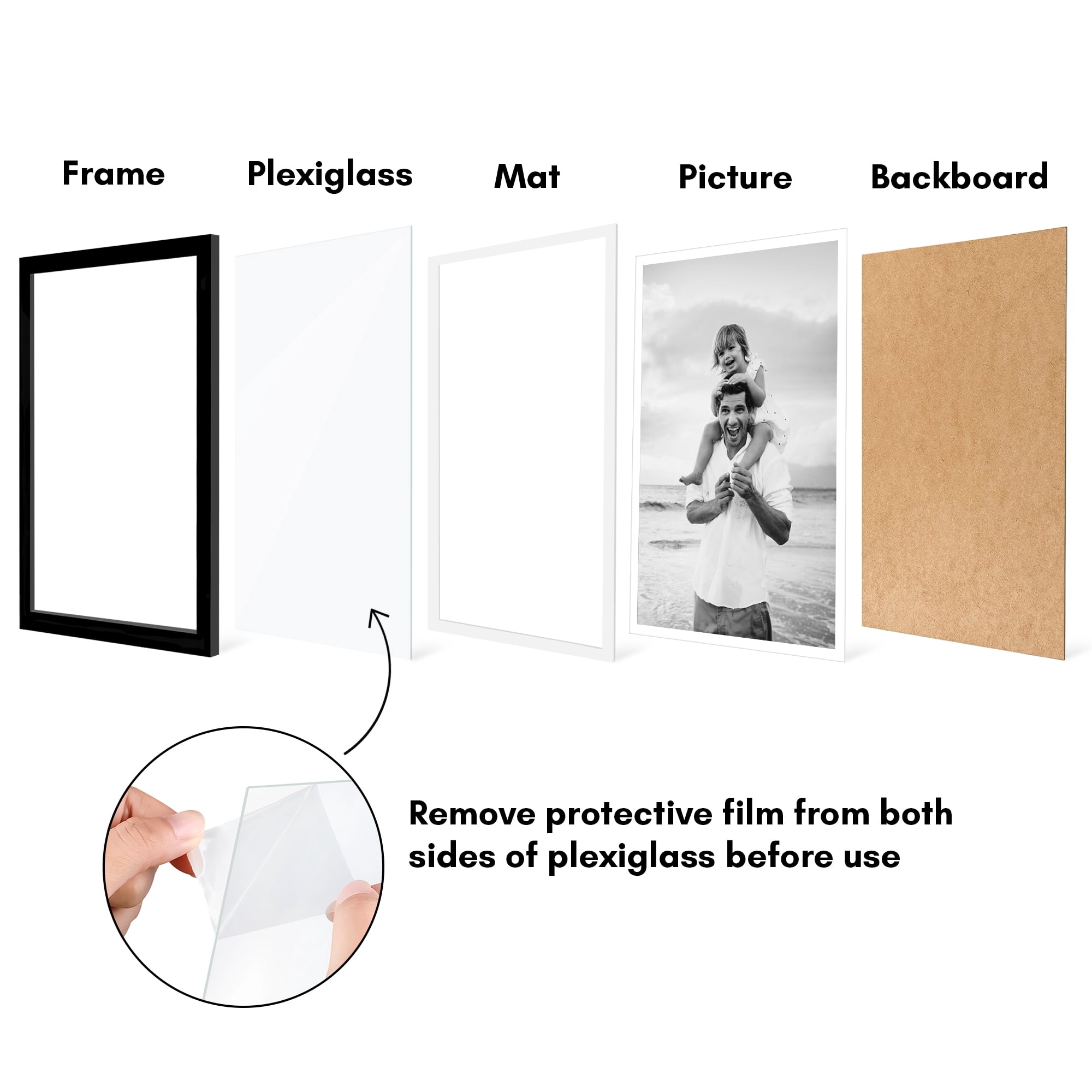 Americanflat 12x18 Poster Frame with Polished Plexiglass with 11x17 Mat 5 Pack Display Photo Galleria - Black