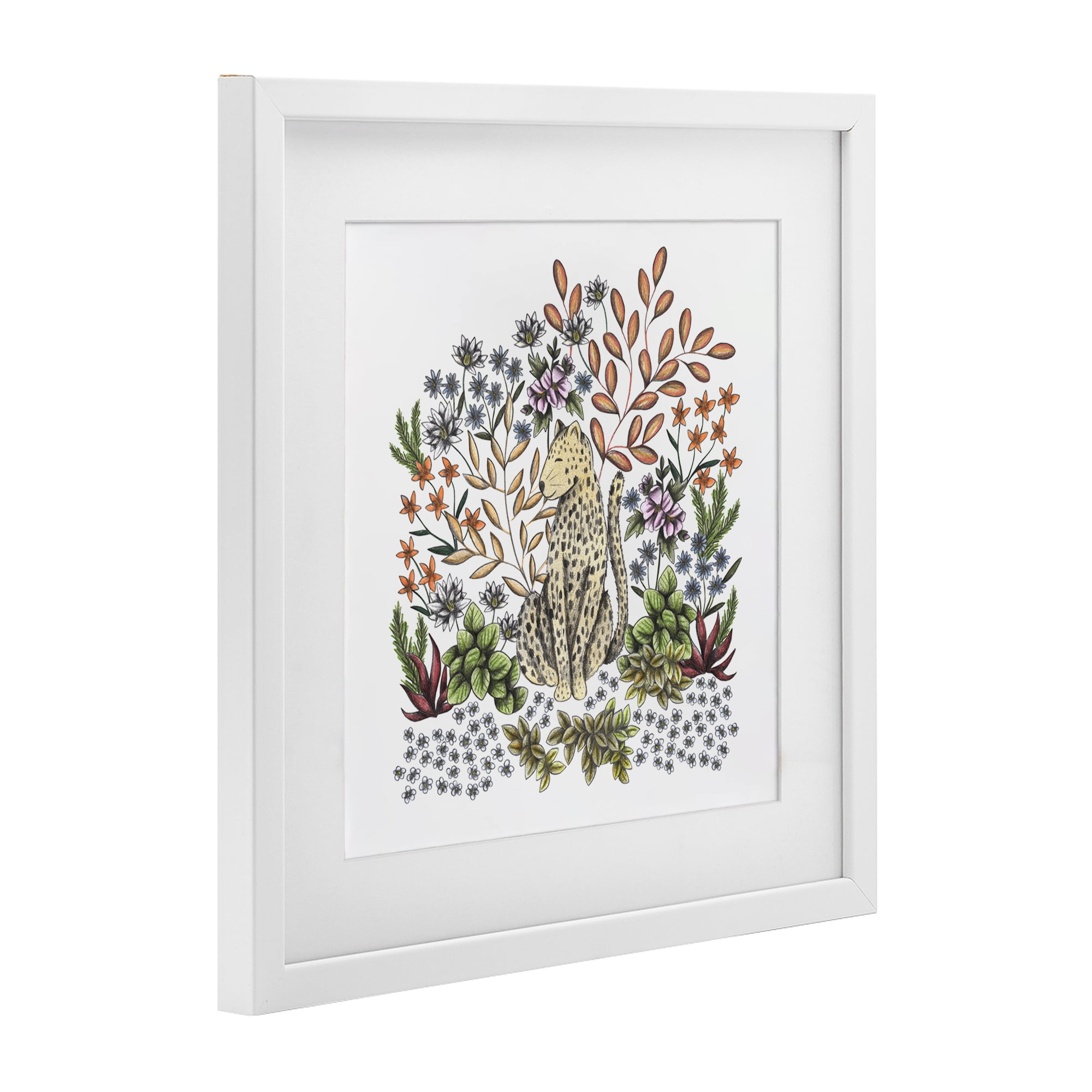 Jungle Wildlife Leopard White Framed Print Under Glass, design by Cecilia Battaini