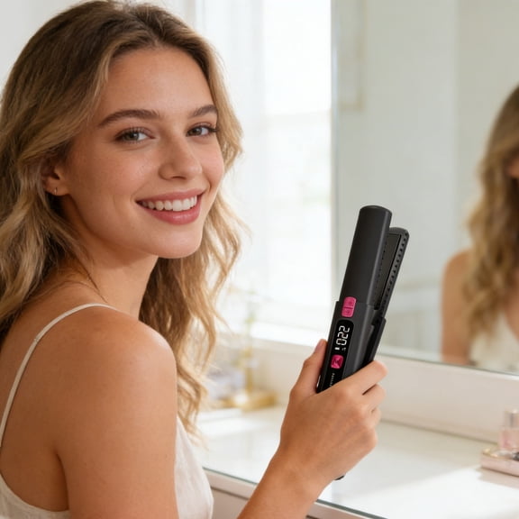 Meiiso Black Pink Wireless Hair Clips Portable Straightener Digital Temperature Control, Rechargeable Flat Iron Travel Styling Tool