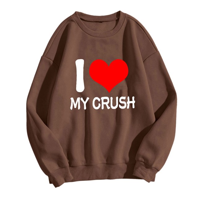 Bmisegm Sweat à Capuche Imprimé pour Femmes Col Rond Manches Longues Pull Décontracté pour Femmes Café TTG