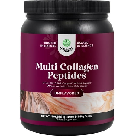 Natures Craft Multi Collagen Protein Powder for Women and Men - Keto Hydrolyzed Collagen Peptides 45 Servings Hair Skin and Nails Vitamins - Unflavored Bovine Type 1 3 for Bone Joint Support