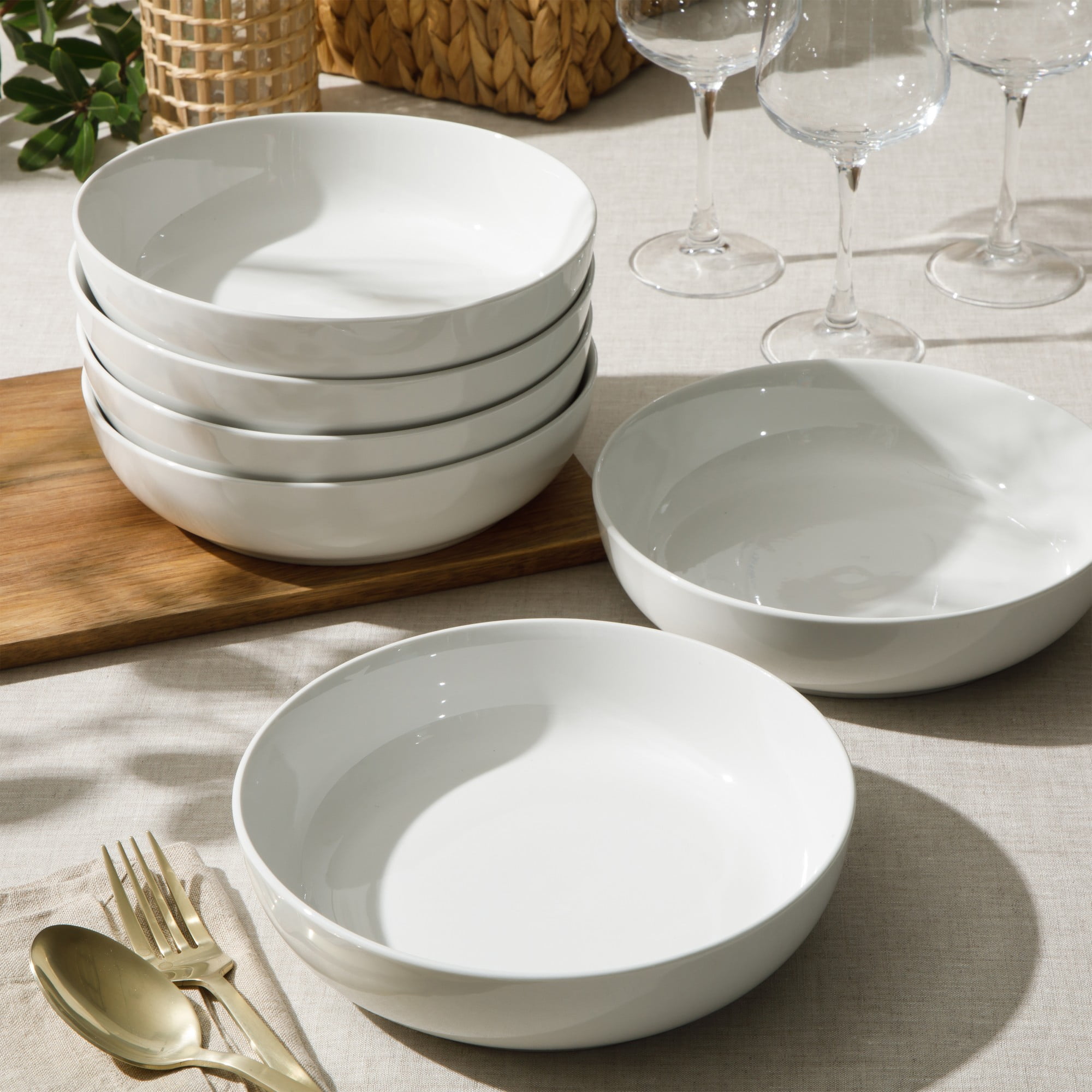 Gibson Home Zen Buffet 6-Piece 41oz Large Pasta Bowls Porcelain Ceramic Chip and Scratch Resistant Shallow Salad Bowl, Serving Bowls, Soup Bowls Set, Dishwasher & Microwave Safe White