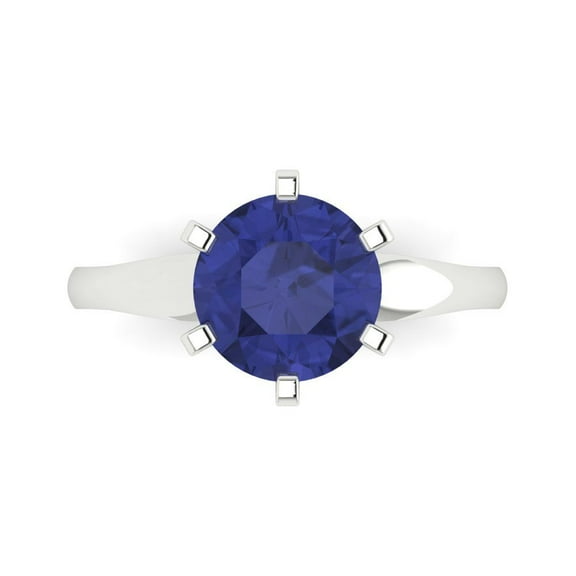 Solitaire Engagement Ring for Women - 2.5ct Simulated Tanzanite in 14K White Gold Promise Ring