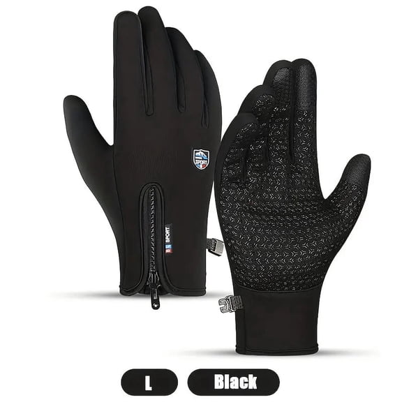 Winter Gloves Men Women,Non-Slip Touch Screen Ski Gloves,Waterproof Zipper Gloves for Running Driving Cycling Hiking Biking Outdoor Sports(Black-L)