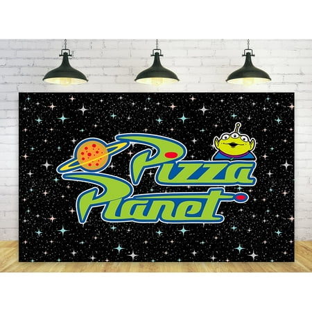 Image of Pizza Planet Backdrop for Birthday Party Decorations Outspace Background for Baby Party Cake Table Decorations