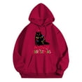 thumbnail image 4 of XIAOCHA Womens Hoodies "Meowy Christmas" Black Cat Print Trendy Hooded Sweatshirt Long Sleeve Kangaroo Pockets Hoodie Holiday, 4 of 4