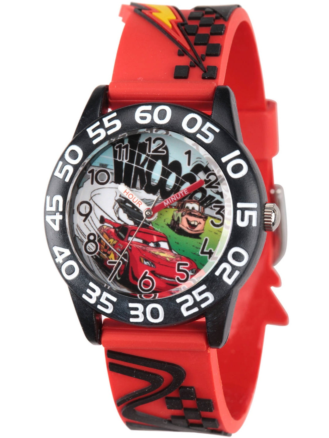 Cars Lightning McQueen Boys' Black Plastic Time Teacher Watch, Red 3D Plastic Strap