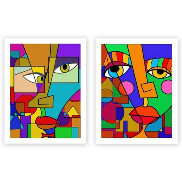 Cateissary 2 uds. De pintura para colgar en la pared sin marco, carteles con diseño de cara abstracta, adorno de imagen que no se desvanece para sala de Decoración del hogar Cateissary HA010976-00