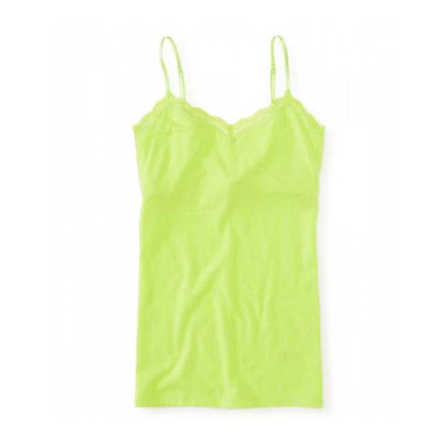 Aeropostale - Camiseta sin mangas con ribete de encaje para mujer, verde, pequeña Aeropostale Cami