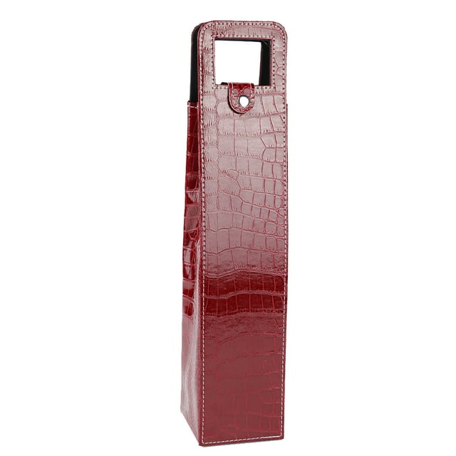 Bolsa de mano reutilizable de cuero PU para vino, champán, cerveza, regalo (rojo)