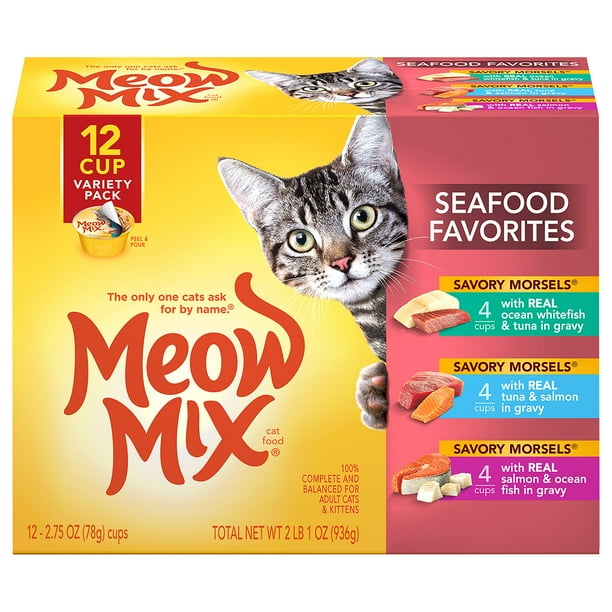 Meow Mix Savory Morsels Seafood Favorites Variety Pack, 2.75Ounce Cans