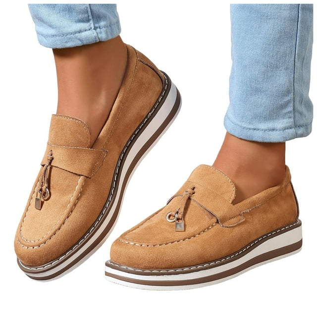 Chaussures pour Femmes 2025 Mode Décontractée en Suède à Mémoire de Forme Plateforme Espadrilles Mode à Enfiler Marche Mocassins Plats