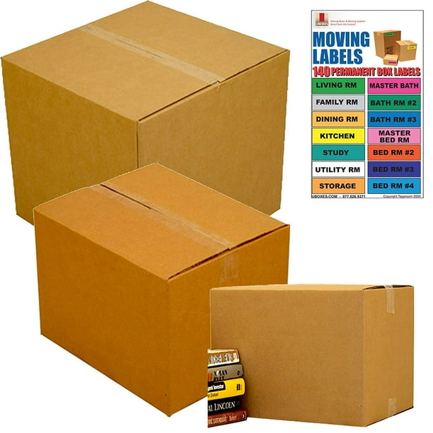 uBoxes Moving Box Combo Pack 2 Smalls, 6 Mediums, & Moving Labels