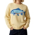 thumbnail image 2 of Women'S Fish Graphic Crew Neck Loose Long Sleeve Pullover Knit Sweater Yellow M, 2 of 9