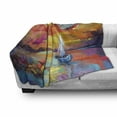thumbnail image 3 of Abstract Oil Painting Soft Flannel Fleece Throw Blanket, Impressionism Image of Seascape Paintings with Sun Rays Background, Cozy Plush for Indoor and Outdoor Use, 50" x 60", Multicolor, by Ambesonne, 3 of 6