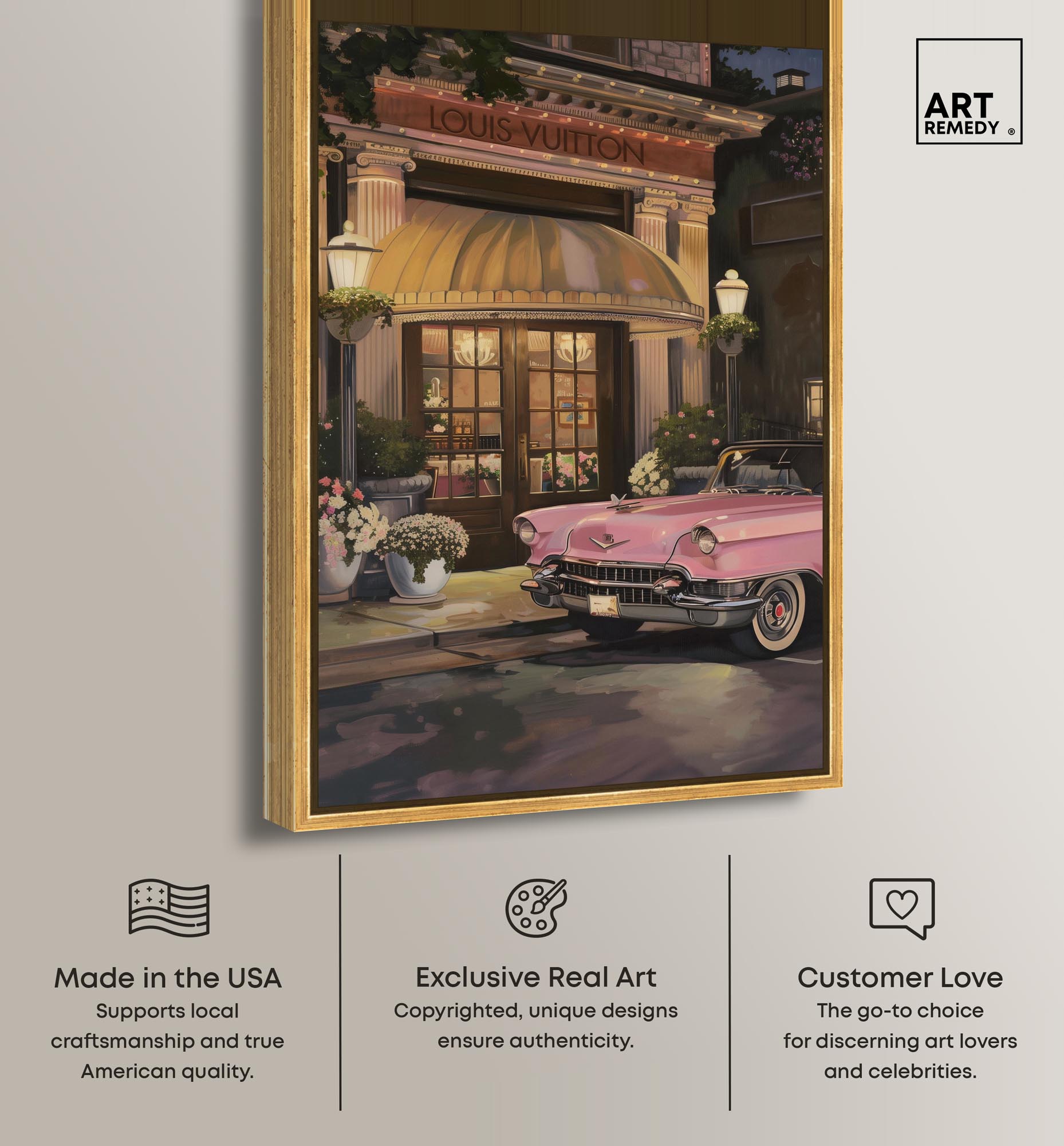 Classic Car Store Visit Canvas Fashion Art Prints by Art Remedy, Gold Frame, 20 x 30