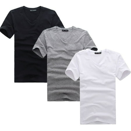 Men's Tee Shirt Slim Fit V Neck Short Sleeve Slim Fit Cotton Tops T ...