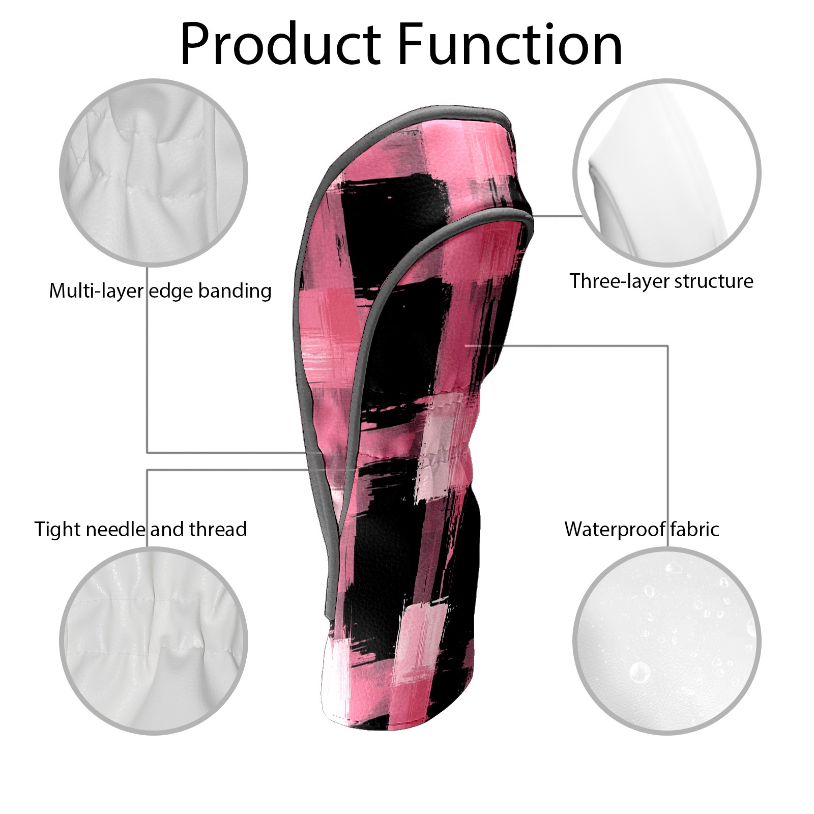 Golf Club Covers PU Leather Waterproof Head Covers for Fairway Woods Hybrids Gradient Grid