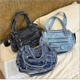 thumbnail image 3 of Sunyuer Women Vintage Washed Denim Shoulder Bag, Multi Pockets Large Capacity Hobo Tote Purse, Detachable Adjustable Crossbody Strap Casual Denim Handbag for Daily Commute Travel, 3 of 7