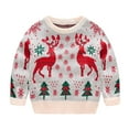 thumbnail image 2 of Lilgiuy Little Boy Girl Christmas Sweater Trendy Solid Christmas Tree Snowflake Deer Print Long Sleeve Pullover Sweater for X-mas Theme Party(2-10 Years), 2 of 5