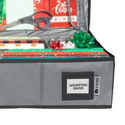 HOLDN STORAGE Wrapping Paper Storage Container, Fits 27 Rolls Gift Wrap, Extra Pockets for Ribbons & Bows, Underbed Storage - Gray