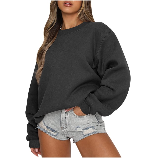 Yuyuzo Womens Basic Sweatshirts Long Sleeve Pullover Solid Color Crew Neck Sweatshirt for Women Relaxed Fit