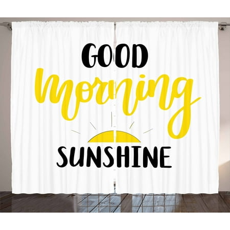 Good Quality Bedroom Sets Motivational Curtains 2 Panels Set, Good Morning Sunshine Hand-Drawn Calligraphy with Sunrise Sketch, Window Drapes for Living Room Bedroom, 108W X 84L Inches, Black Yellow and White, by Ambesonne ()