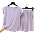 thumbnail image 4 of Costeam Womens V Neck Short Sleeve Top and Wide Leg Shorts Two Piece Set Soft Breathable Knit Fabric Side Pockets Elastic Waist Loose Fit Casual Daily Outfit, 4 of 9