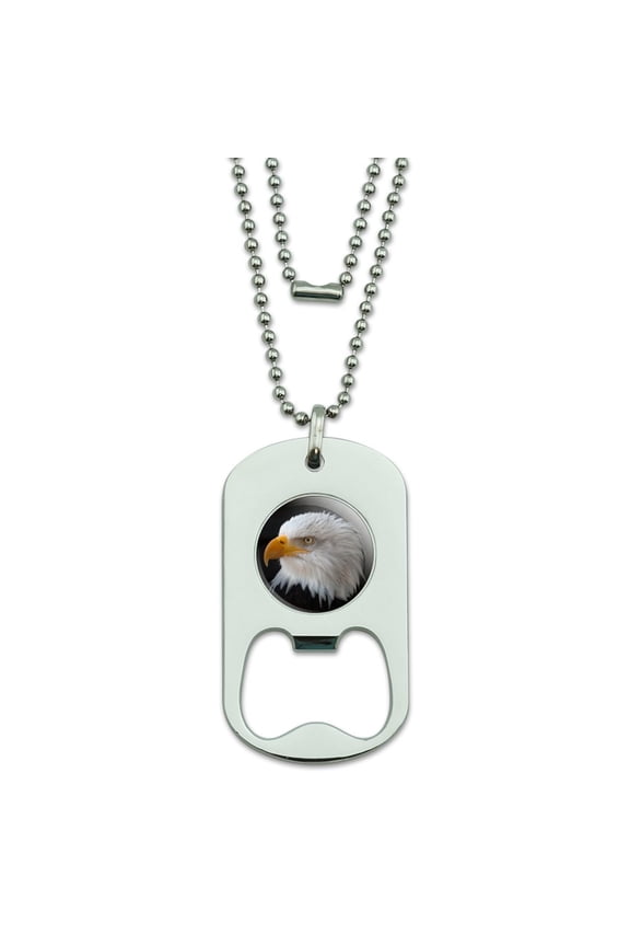 Stoic Bald Eagle Military Dog Tag Bottle Opener Pendant