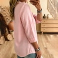 thumbnail image 5 of ClodeEU Women's Linen Blend V Neck 3/4 Sleeve Tunic Blouse,Casual Loose Henley Shirt Top Pink,Women's Plus XXL, 5 of 6