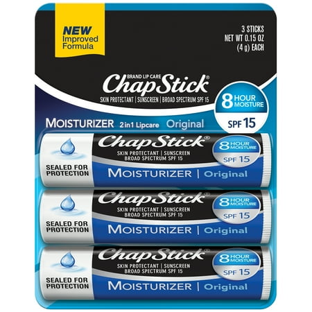 Cinnamon Essential Oils Lip Balm ((2 Pack) ChapStick Lip Moisturizer (Original Flavor, 0.15 Ounce) and Skin Protectant Lip Balm Tube, Sunscreen, SPF 15 (1 Blister Pack of 3)